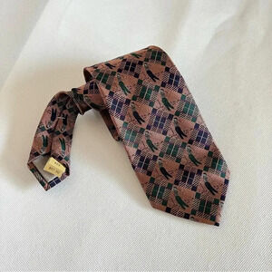 Vintage Ferrell Reed Tie 100% Silk Golf Print Coral/Green Woven In England